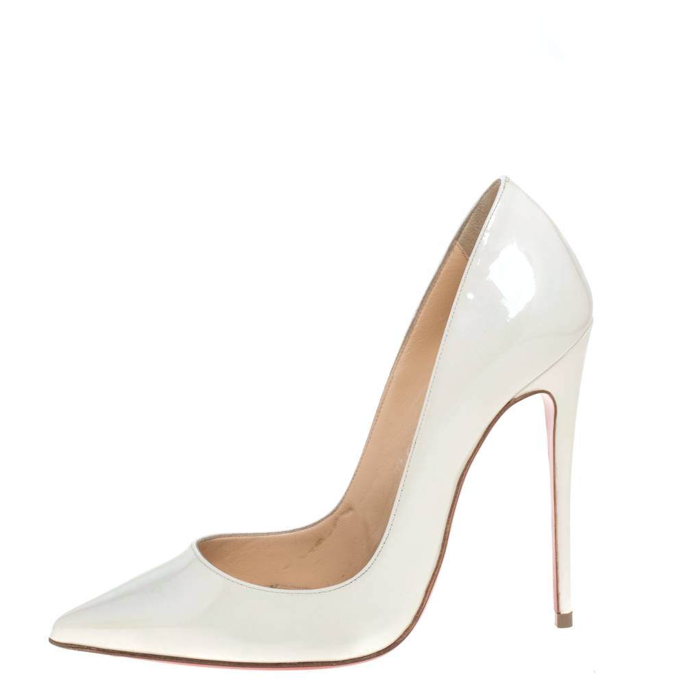 

Christian Louboutin White Iridescent Patent Leather So Kate Pointed Toe Pumps Size