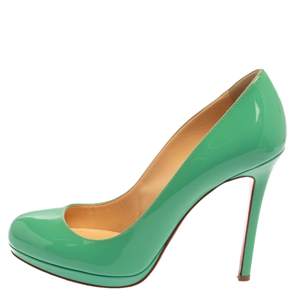 

Christian Louboutin Green Patent Leather New Simple Platform Pumps Size