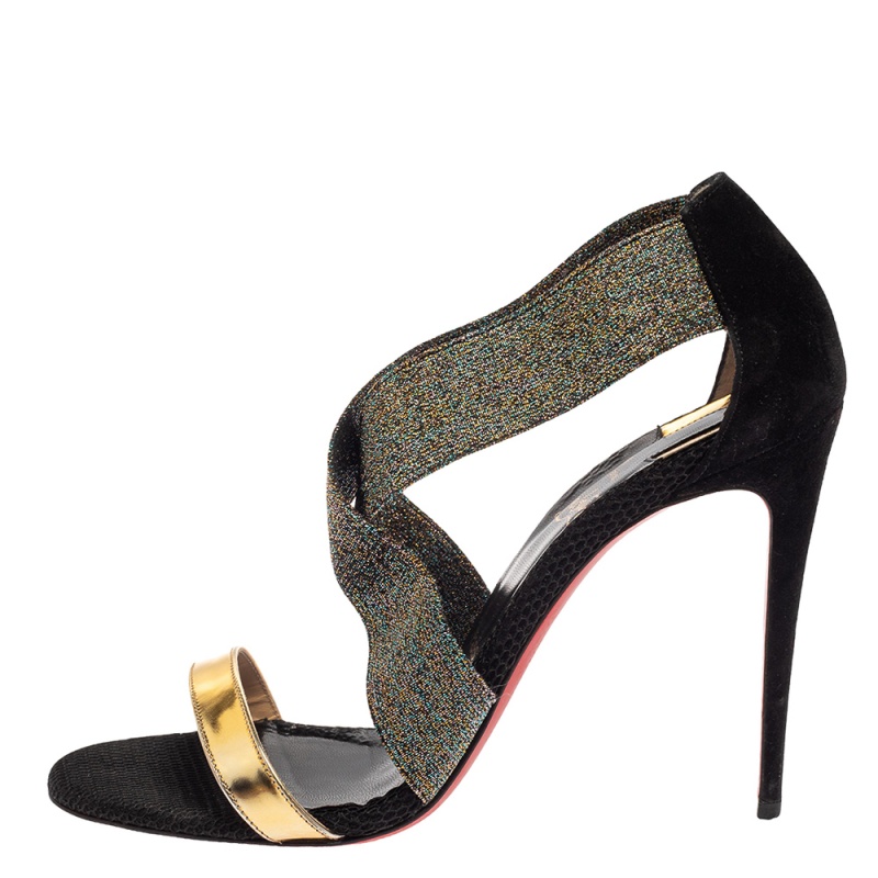 

Christian Louboutin Multicolor Suede Leather And Glitter Elastic Criss Cross Elastagram Sandals Size