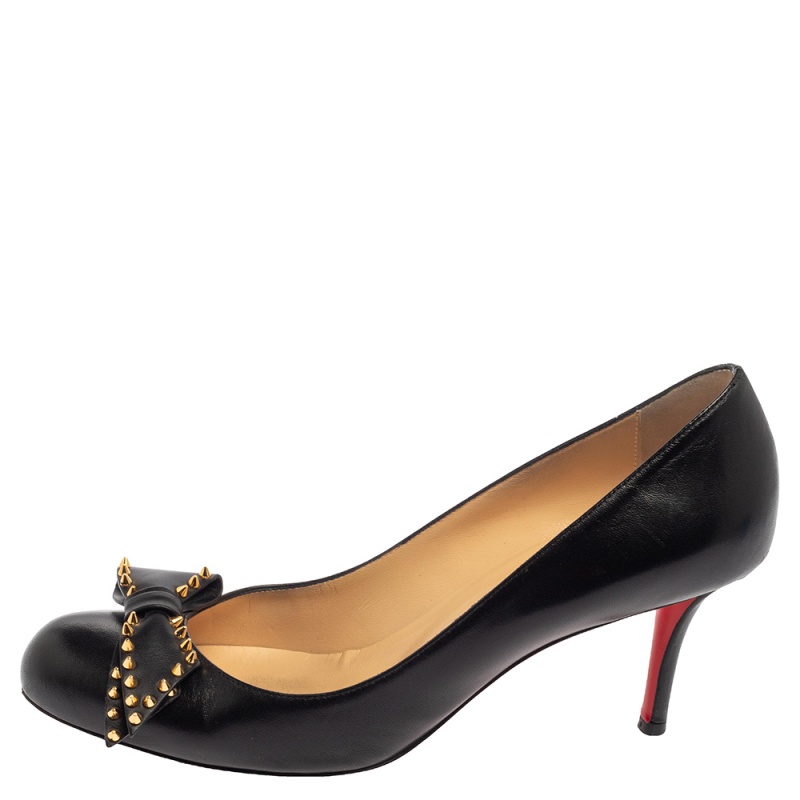 

Christian Louboutin Black Leather Ballerina Spike Bow Pumps Size