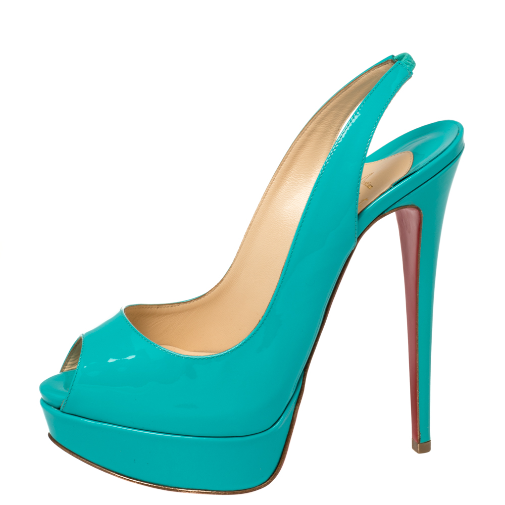 

Christian Louboutin Blue Patent Leather Lady Peep Platform Sandals Size