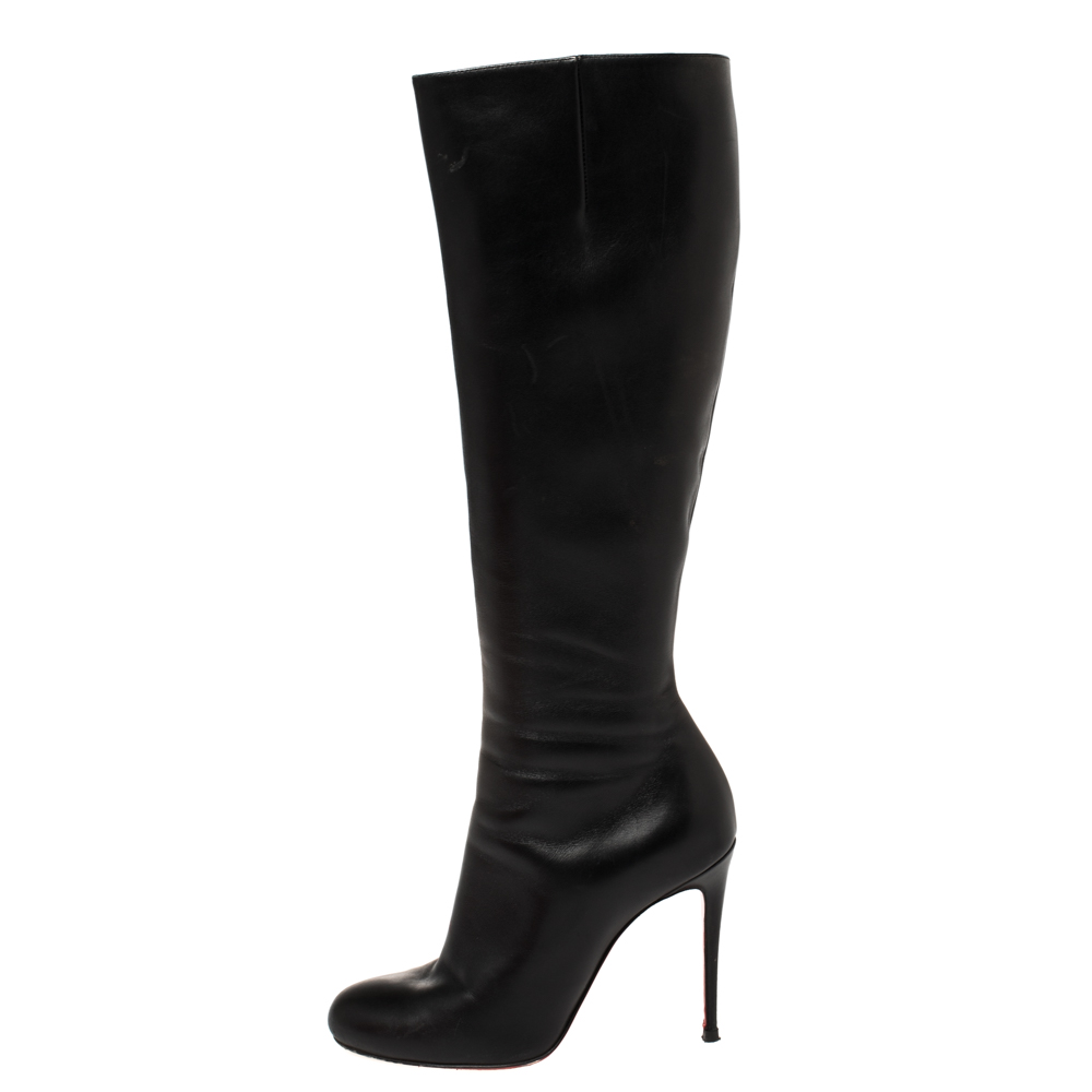

Christian Louboutin Black Leather Botalili Knee Length Boots Size