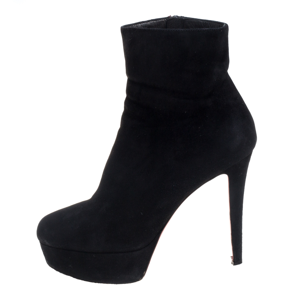 

Christian Louboutin Black Suede Bianca Platform Ankle Booties Size