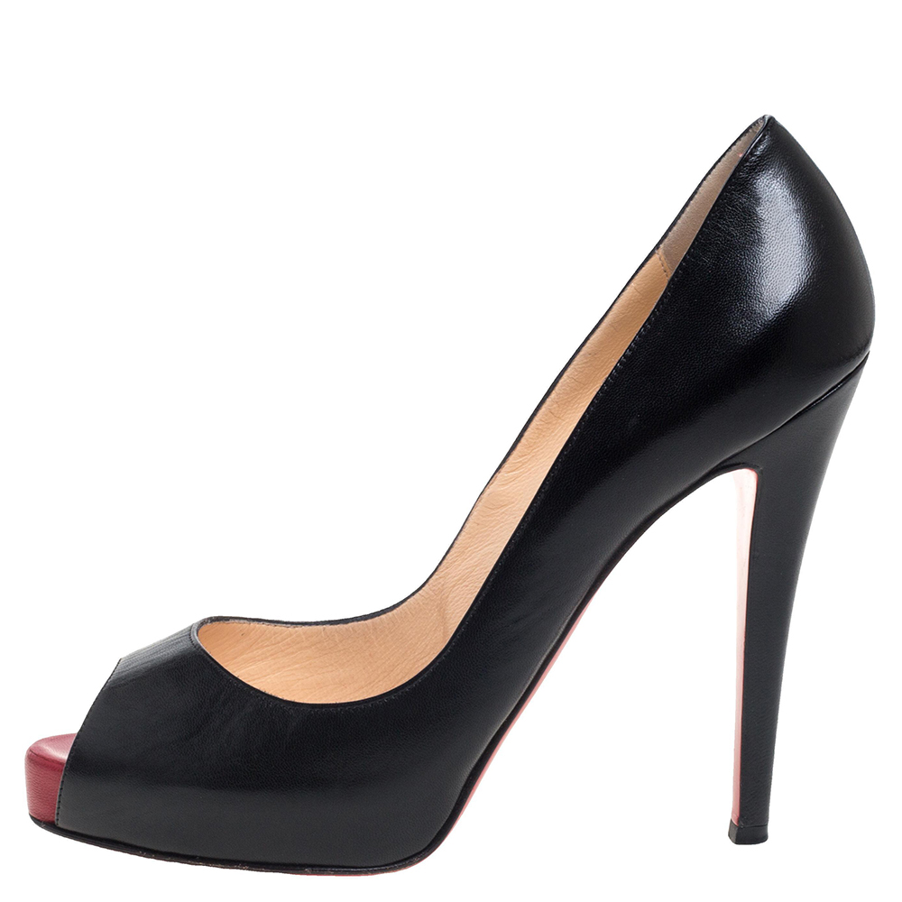 

Christian Louboutin Black Leather Very Prive Peep Toe Pumps Size