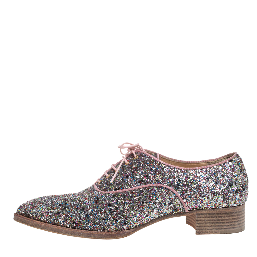 

Christian Louboutin Multicolor Glitter Zazou Lace Up Oxfords Size