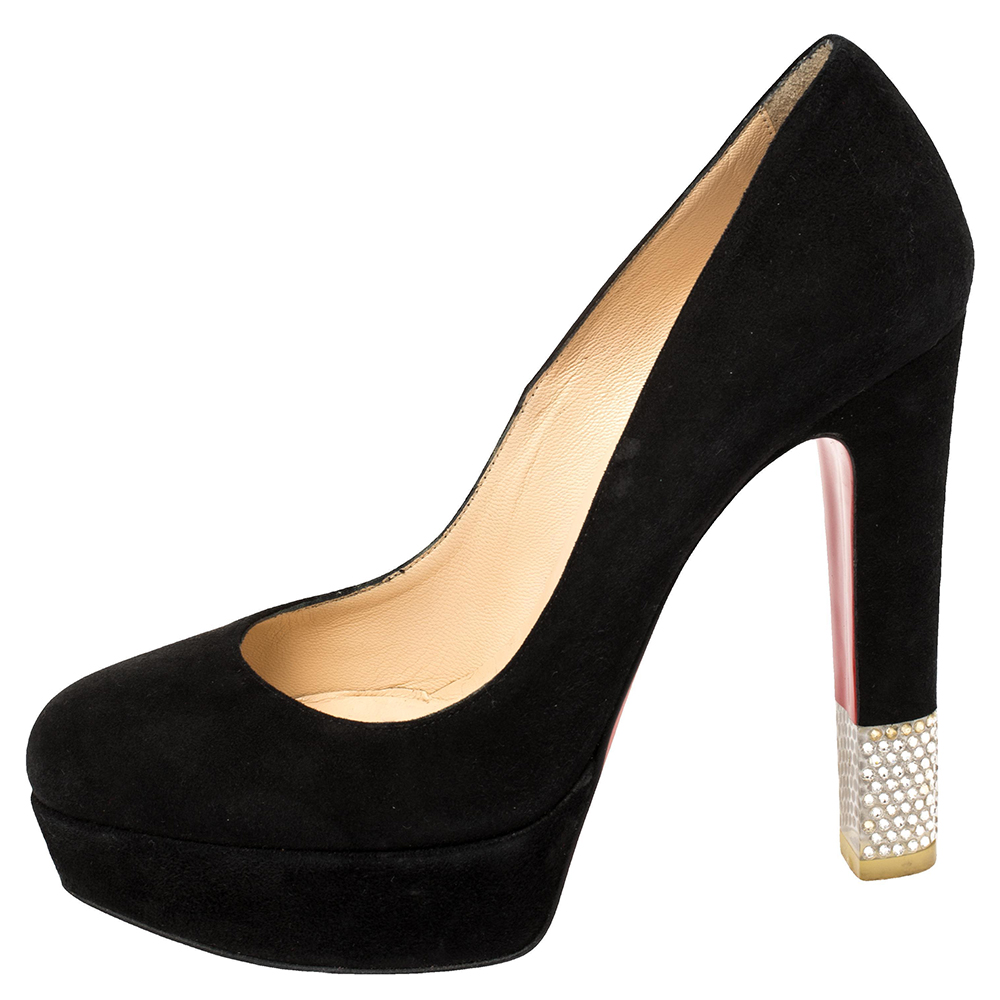 

Christian Louboutin Black Suede Crystal Embellished Heel Platform Pumps Size