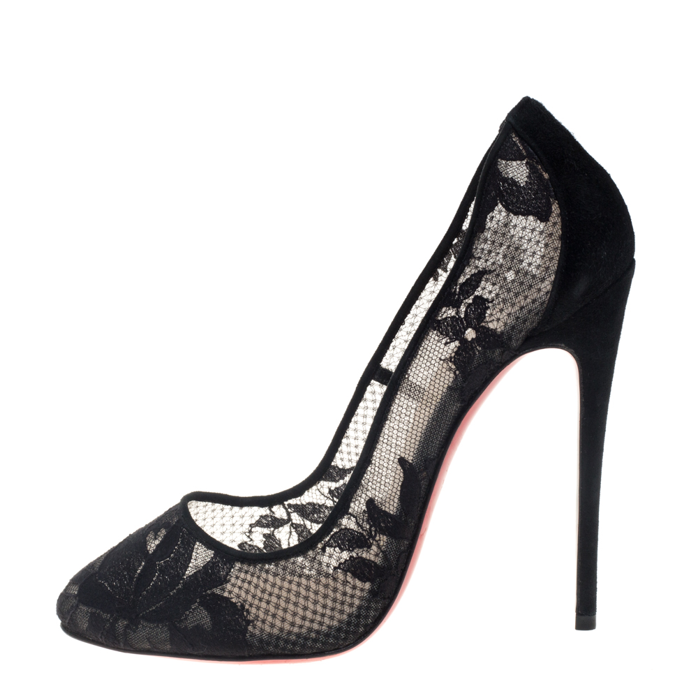 

Christian Louboutin Black Lace And Suede Dorissima Pumps Size