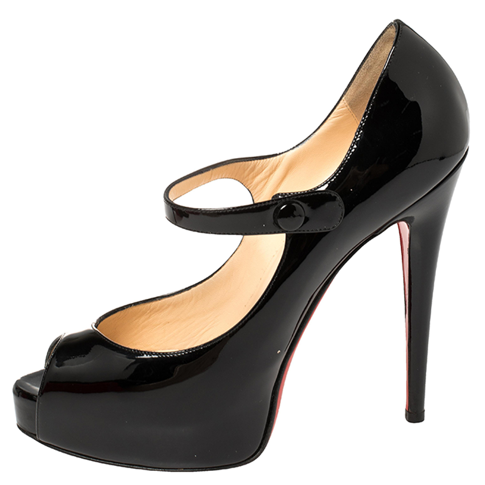 

Christian Louboutin Black Patent Leather Mary Jane Peep Toe Pumps Size