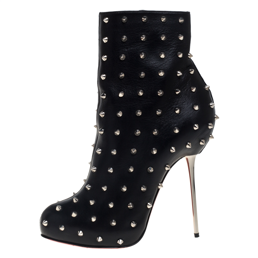 

Christian Louboutin Black Leather Big Lips Spiked Ankle Boots Size