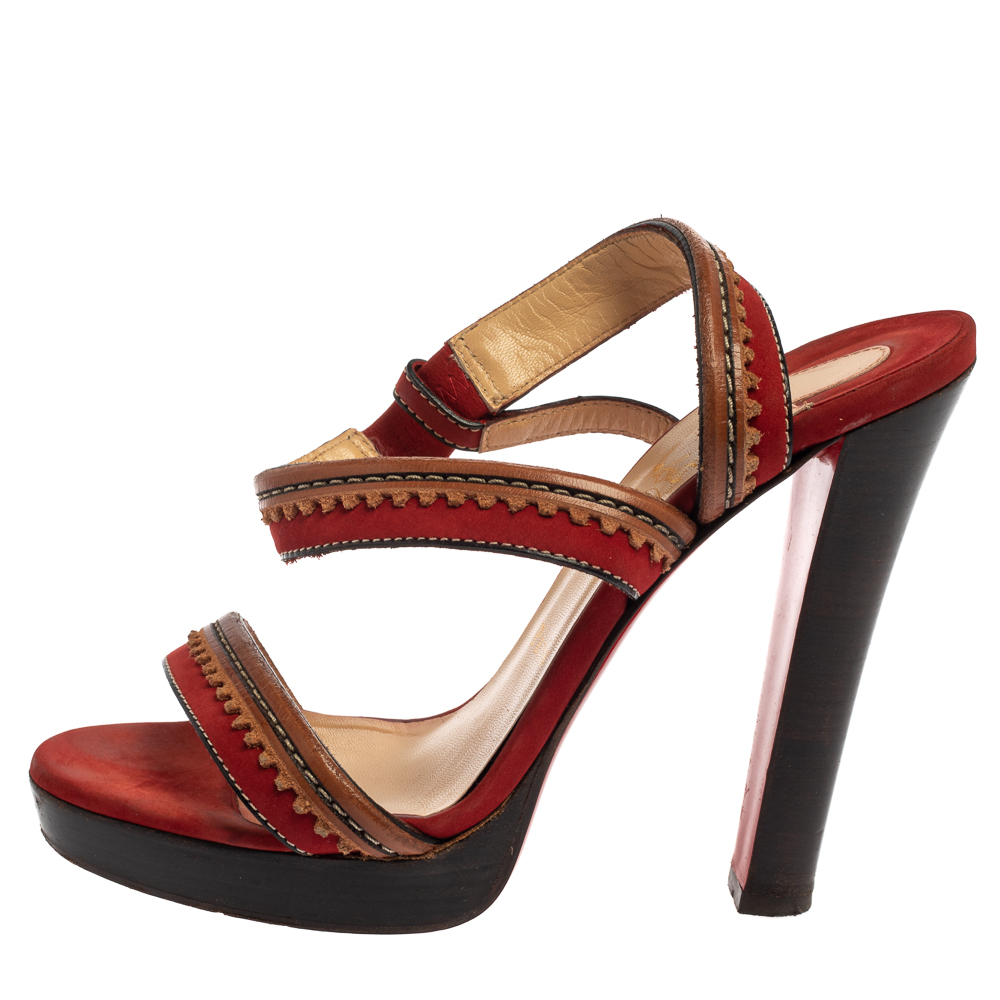 

Christian Louboutin Red Leather And Suede Trepi City Sandals Size