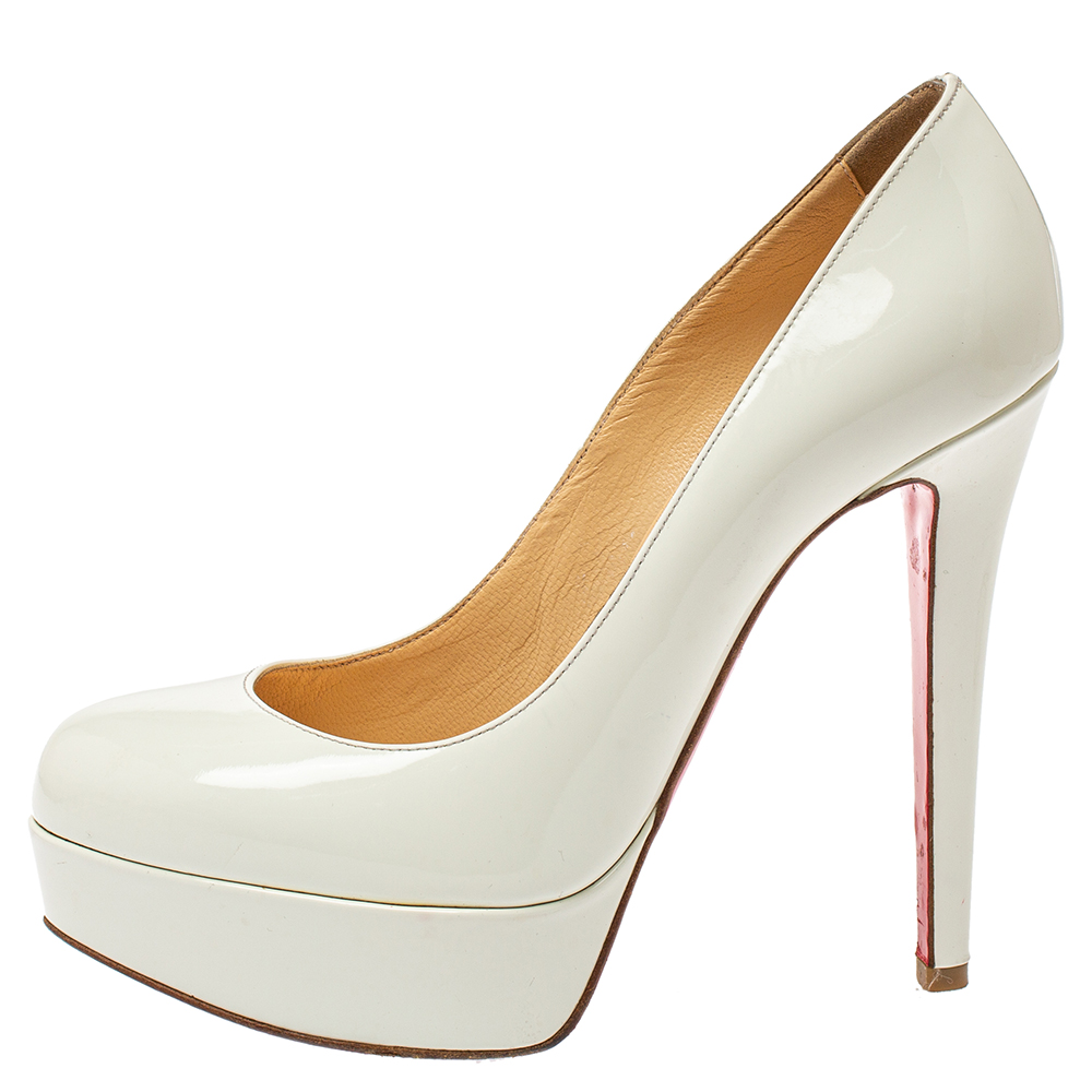 

Christian Louboutin White Patent Leather Bianca Platform Pumps Size