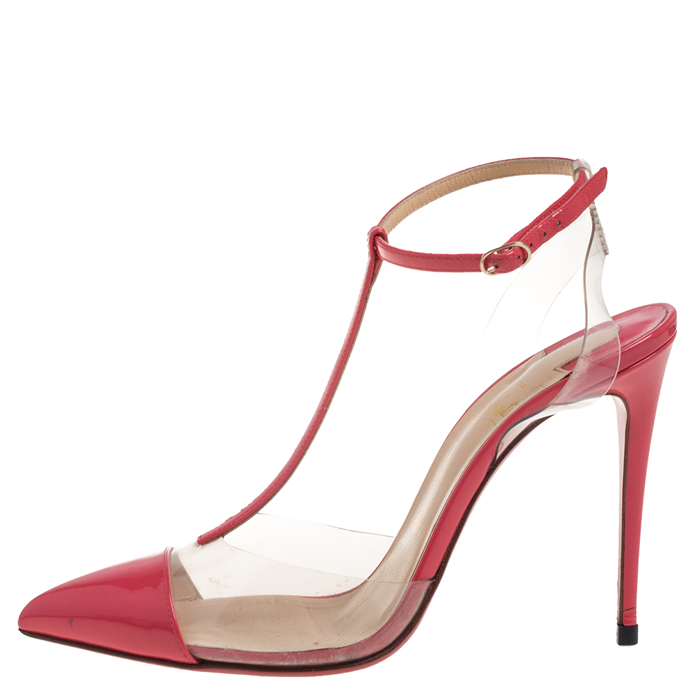 

Christian Louboutin Pink Patent Leather/PVC T Strap Sandals Size