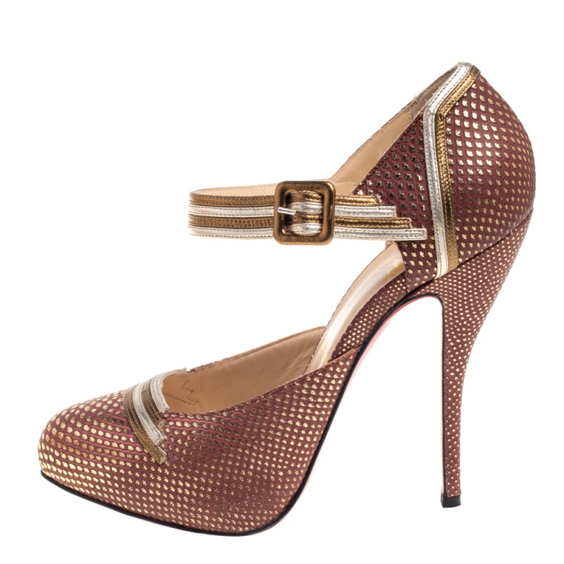 

Christian Louboutin Brown/Gold Leather Myriam Pumps Size