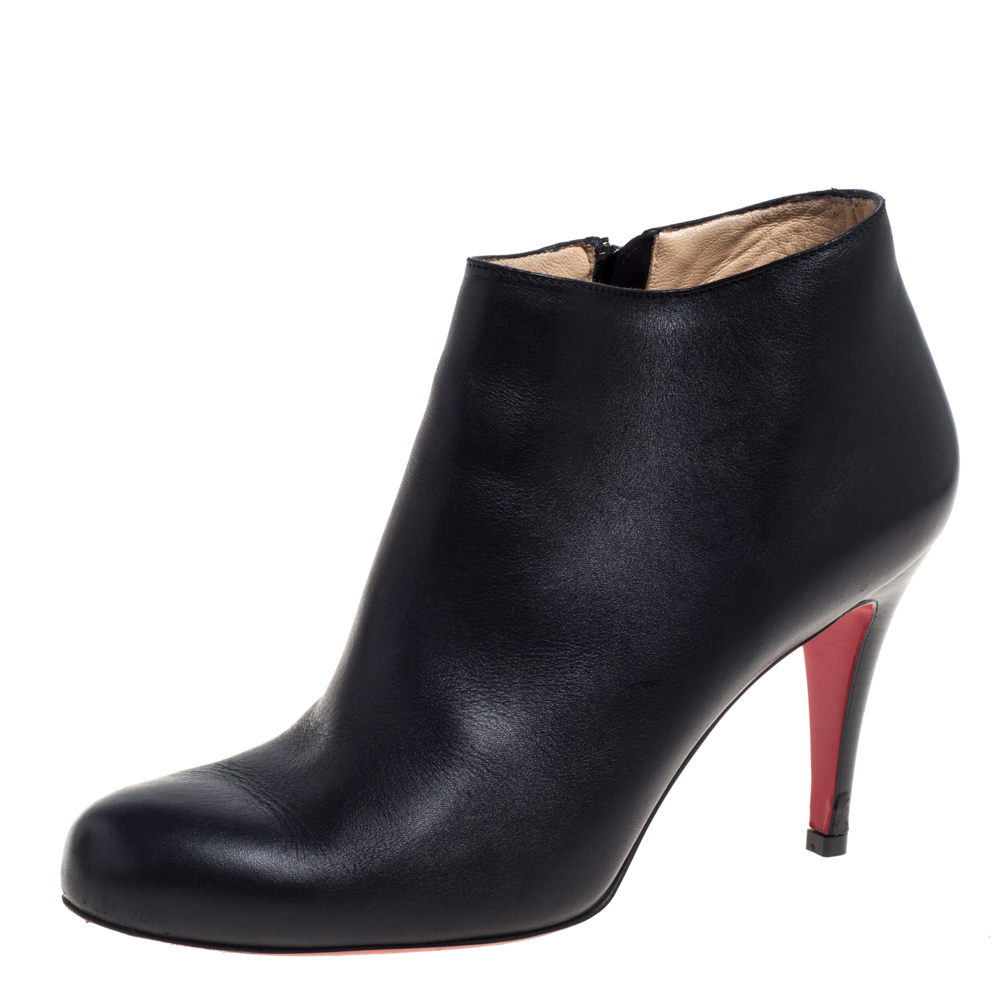 Pre-owned Christian Louboutin Black Leather Belle Ankle Booties Size 37