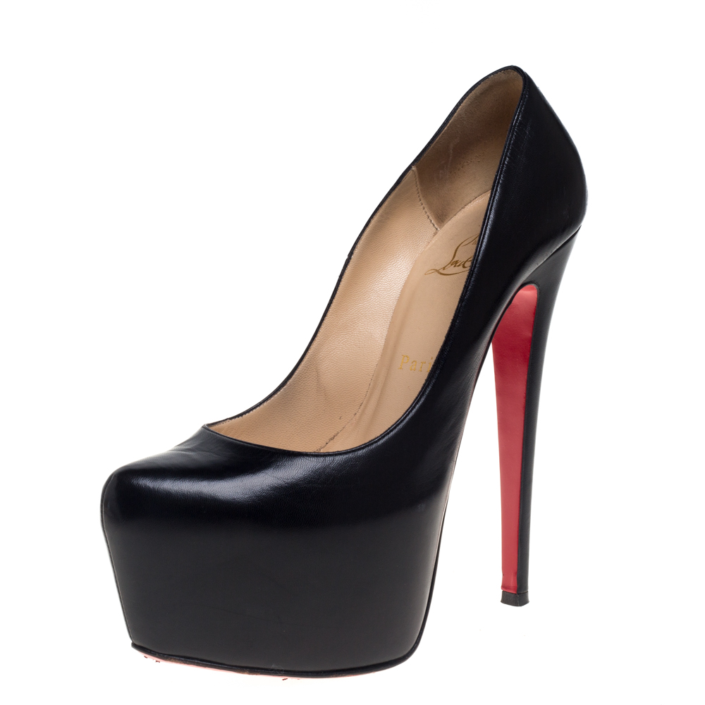 Pre-owned Christian Louboutin Black Leather Daffodile Platform Pumps Size 37