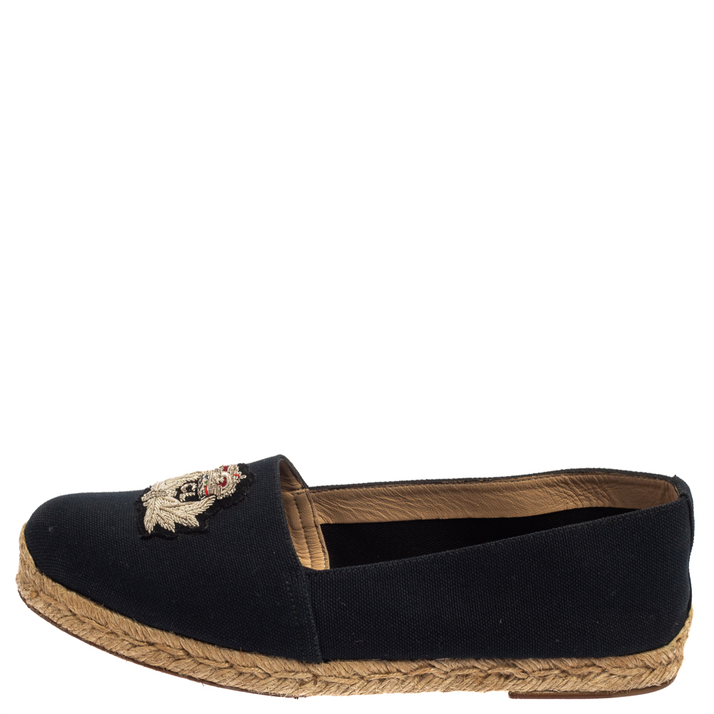 

Christian Louboutin Navy Blue Canvas Gala Embroidered Crest Espadrilles Size