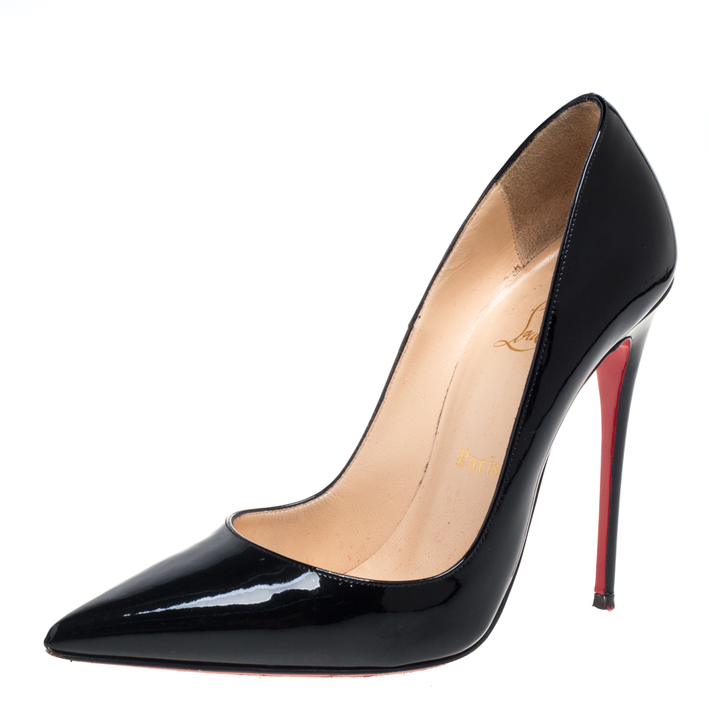 Pre-owned Christian Louboutin Black Patent Leather So Kate Pumps Size 37.5