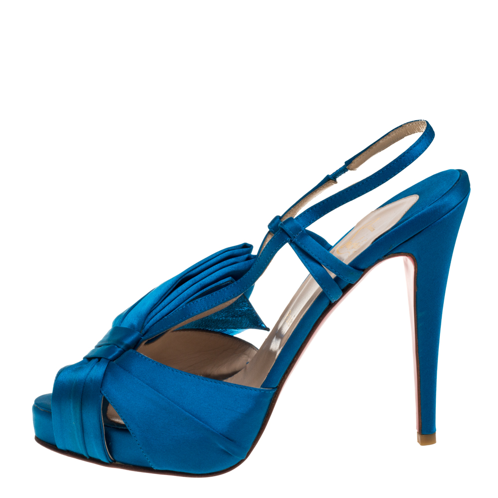 

Christian Louboutin Blue Satin Pour Monsieur Slingback Sandals Size