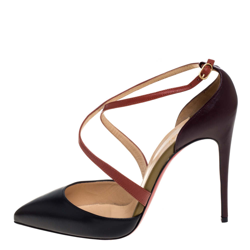 

Christian Louboutin Black Leather Cross Strap D'orsay Pumps Size