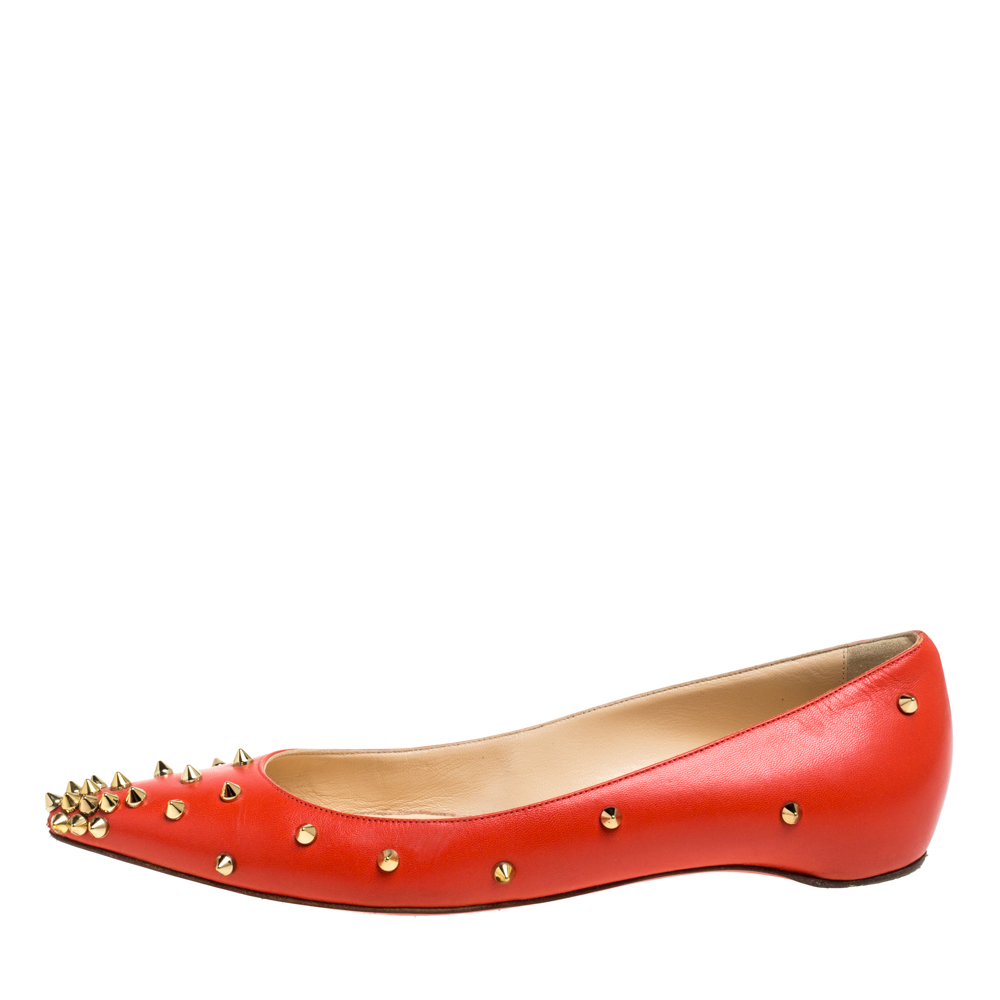 

Christian Louboutin Orange Leather Pigalle Spikes Ballet Flats Size