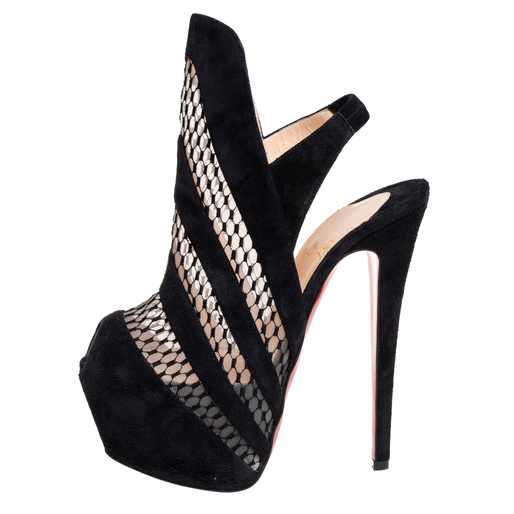 

Christian Louboutin Suede and Lace Guizi Platform Ankle Boots Size, Black