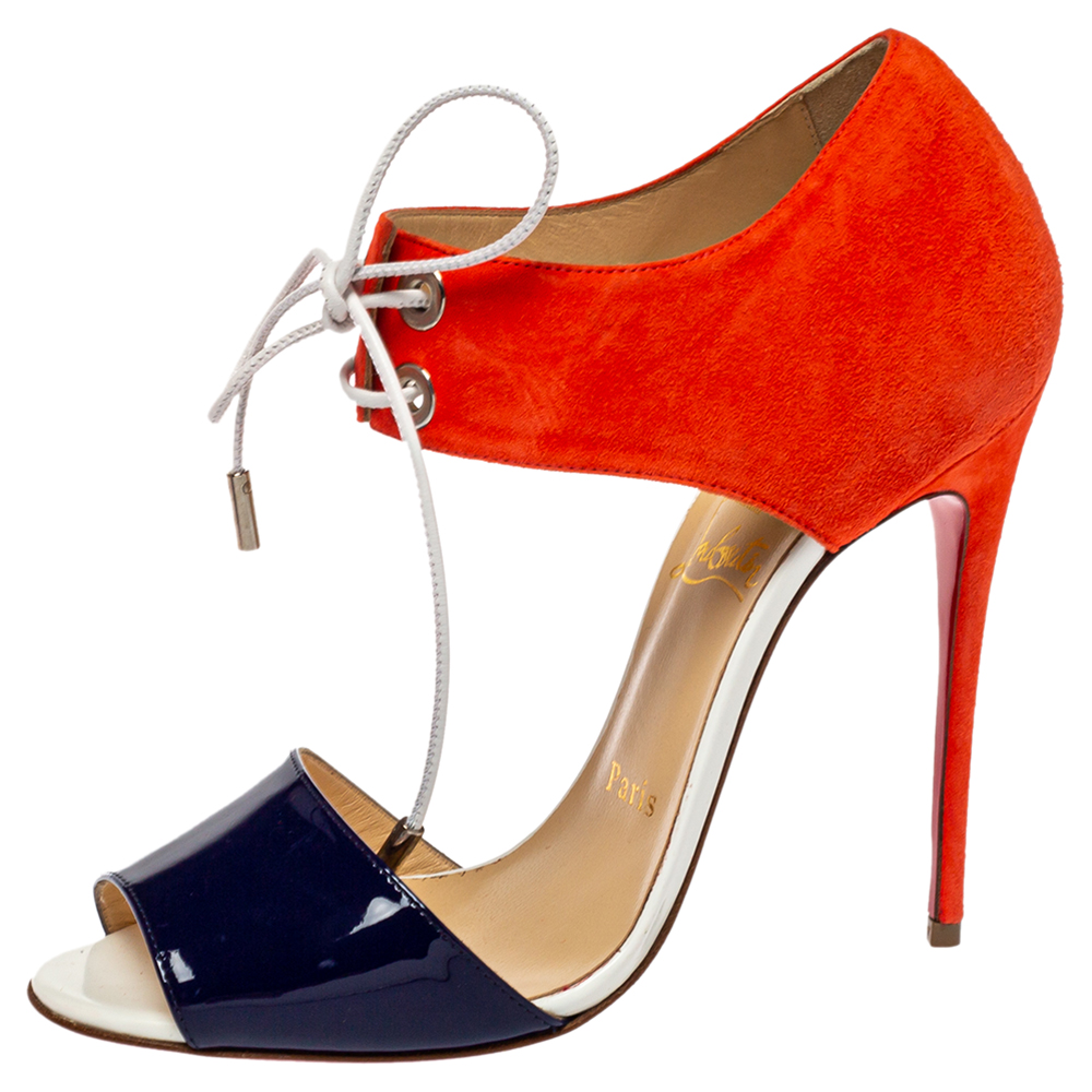 

Christian Louboutin Two Tone Patent Leather and Suede Mayerling Lace-Up Sandals Size, Multicolor