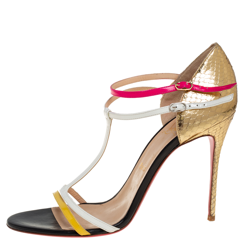 

Christian Louboutin Multicolor Python Embossed Leather And Leather Arnold Sandals Size