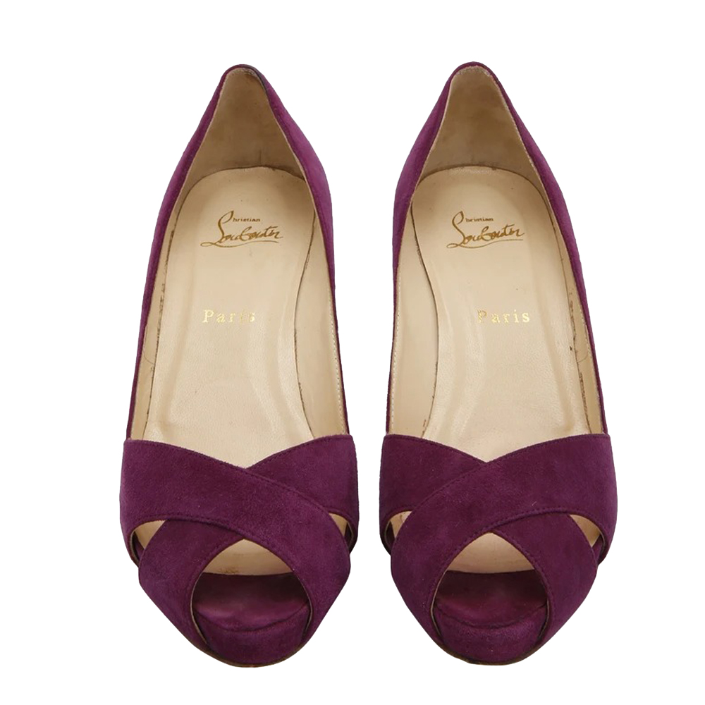 

Christian Louboutin Purple Suede Criss Cross Platform Pumps Size EU