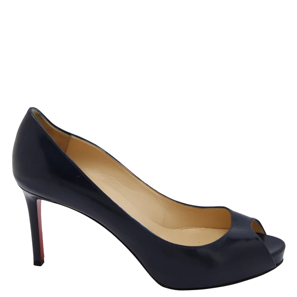 undskyld Repræsentere millimeter Pre-owned Christian Louboutin Navy Blue Patent Leather Mater Claude 85 Peep  Toe Pumps Size Eu 40 | ModeSens