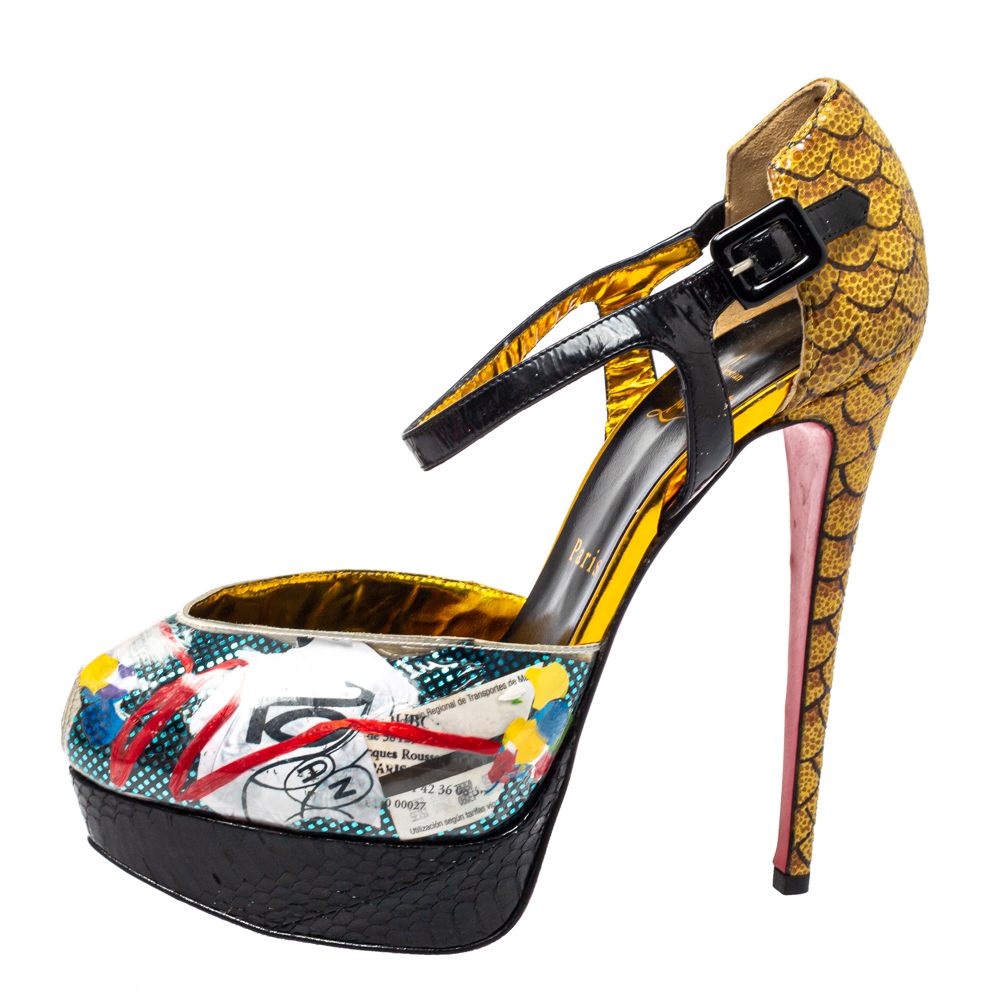 

Christian Louboutin Multicolor PVC No. 299 Trash Platform Ankle Straps Pumps Size