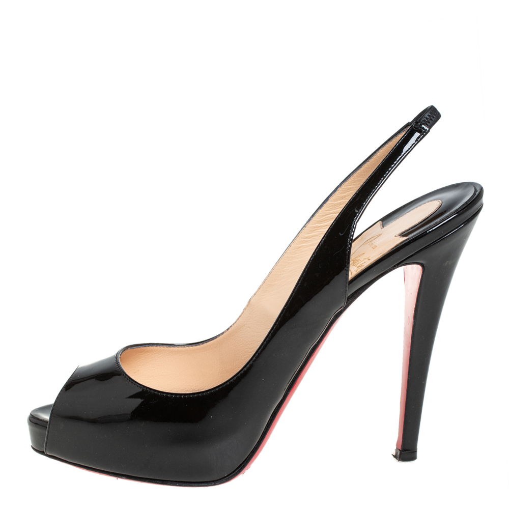 

Christian Louboutin Black Patent Leather N°Prive Slingback Sandals Size