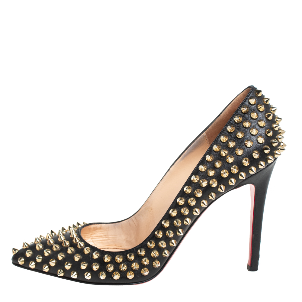 

Christian Louboutin Black Leather Pigalle Spikes Pointed Toe Pumps Size