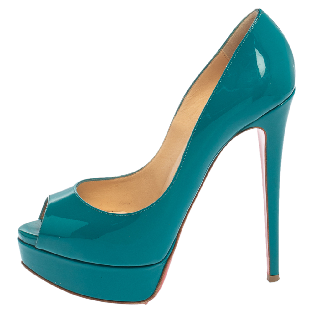 

Christian Louboutin Blue Patent Leather Lady Peep Pumps Size