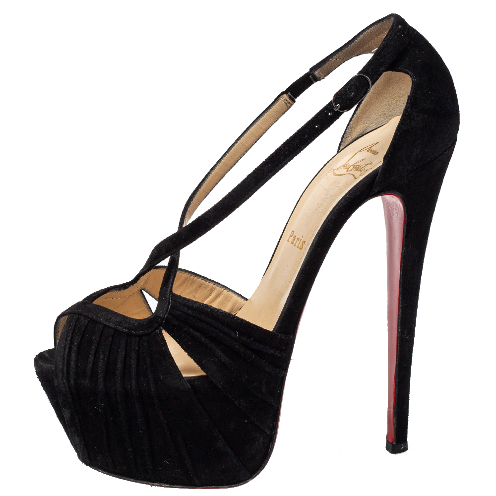 

Christian Louboutin Black Suede Criss Cross Platform Sandals Size