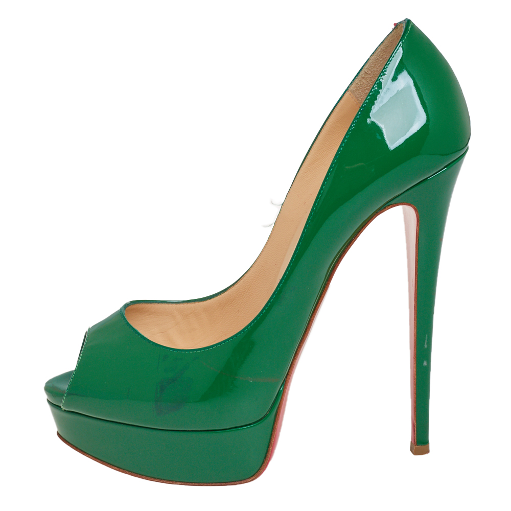 

Christian Louboutin Green Patent Leather Lady Peep Toe Platform Pumps Size
