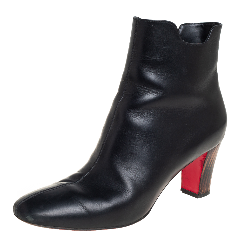 Pre-owned Christian Louboutin Black Leather Tiagada Ankle Boots Size 40.5