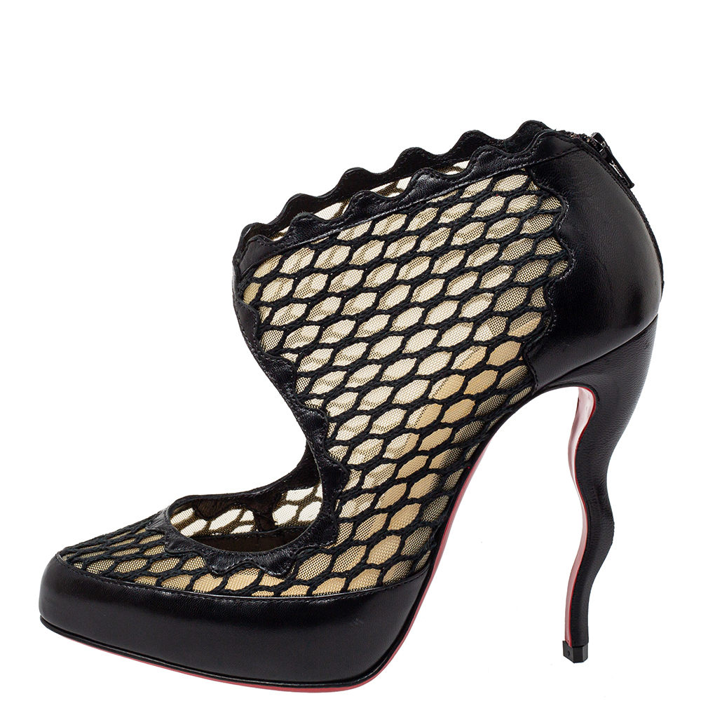 

Christian Louboutin Black Net, Mesh And Leather Violet Ankle Boots Size