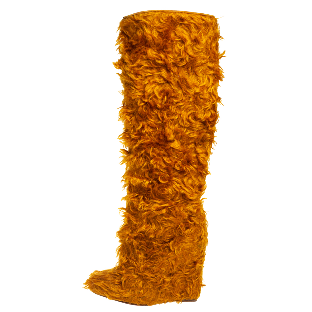

Christian Louboutin Yellow Faux Fur Knee Length Boots Size
