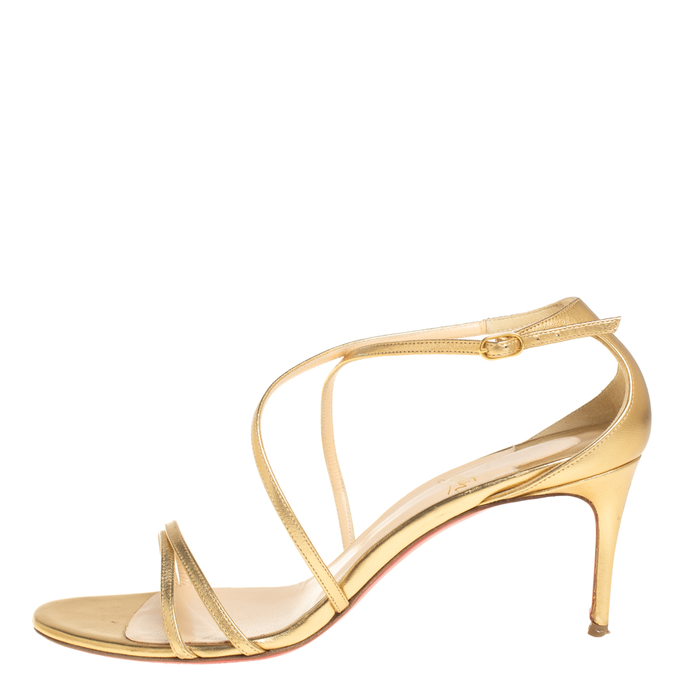 

Christian Louboutin Gold Leather Ankle Strap Sandals Size
