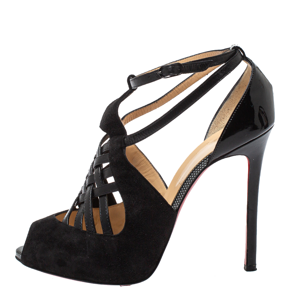 

Christian Louboutin Black Leather And Suede Carlota Sandals Size