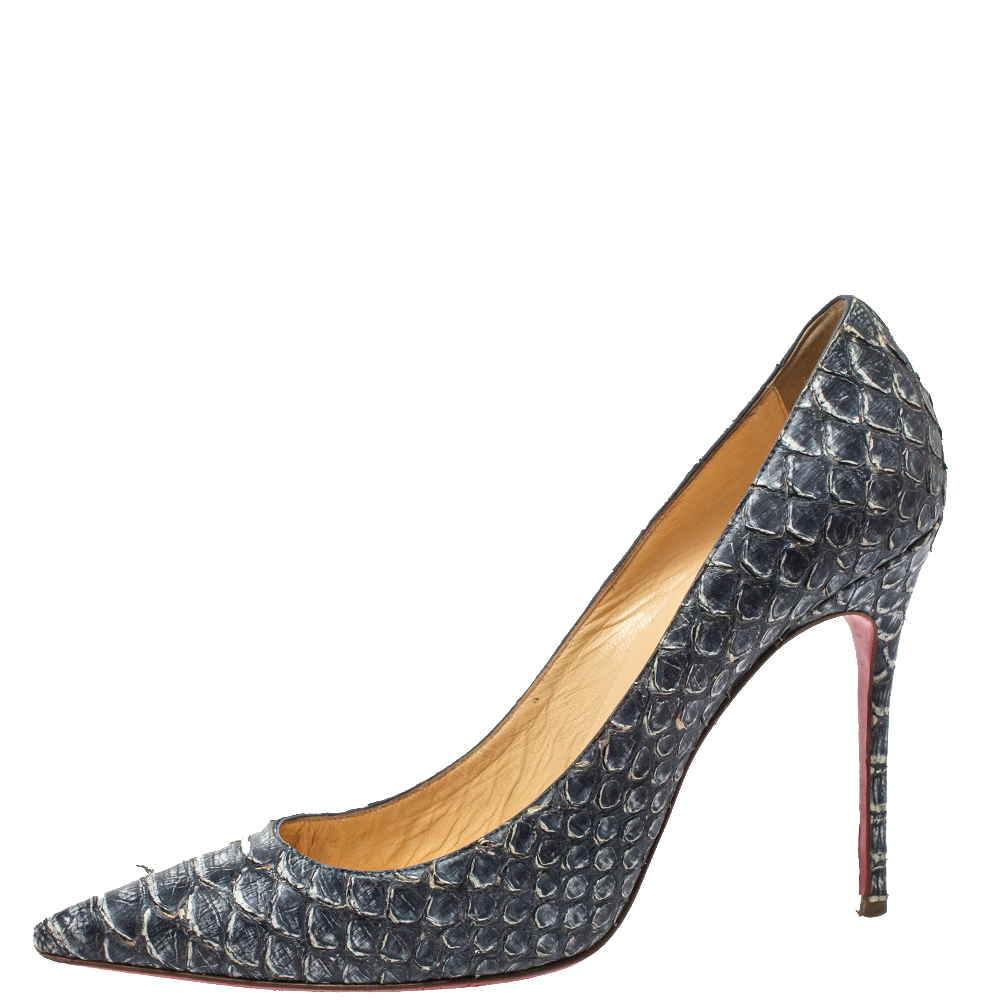 

Christian Louboutin Blue/White Python Embossed Leather Decollete Pumps Size