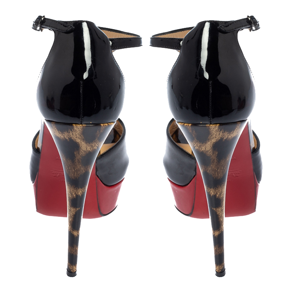 Christian Louboutin Black Patent Jilopa T Strap Platform Sandals Size 37.5 