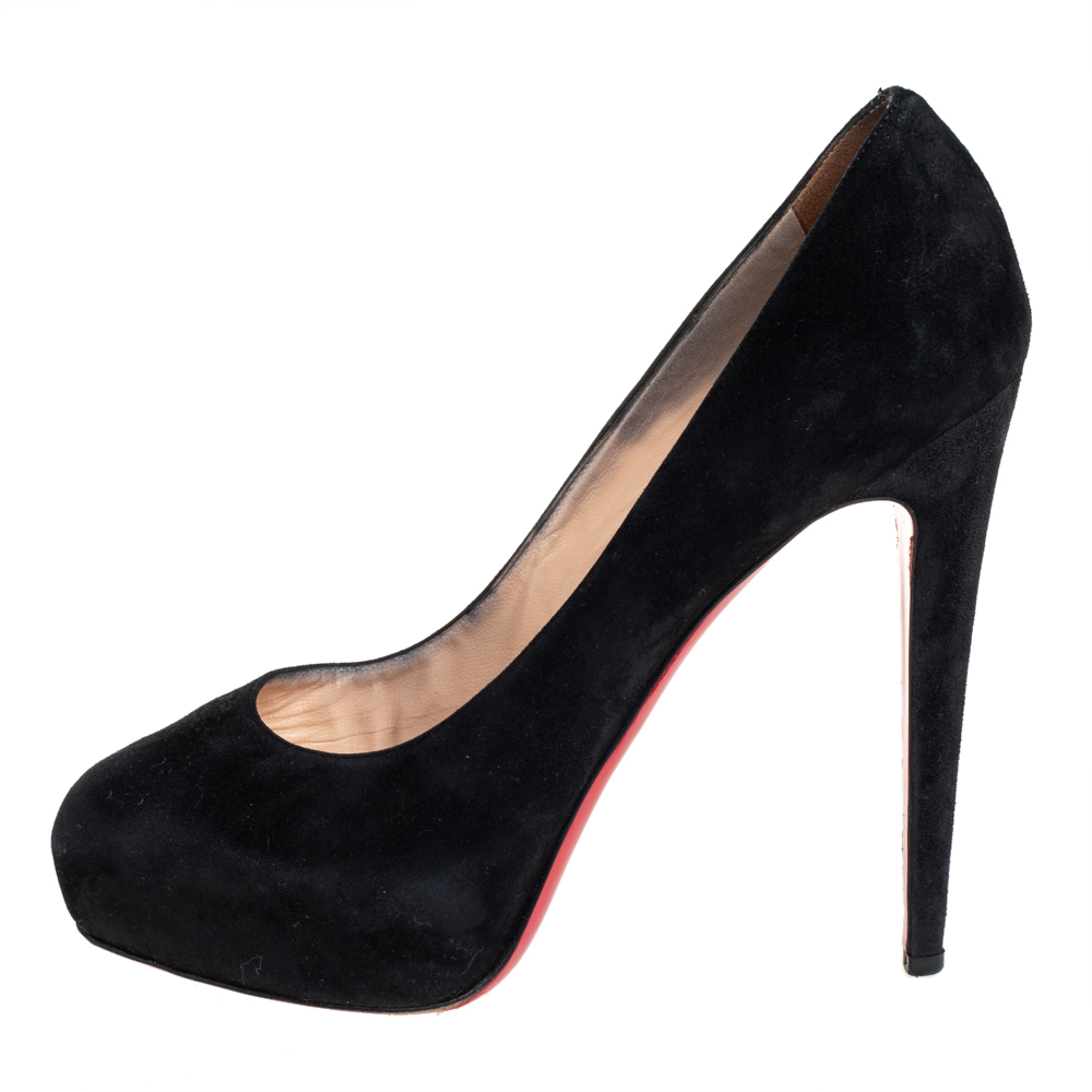 

Christian Louboutin Black Suede Declic Platform Pumps Size