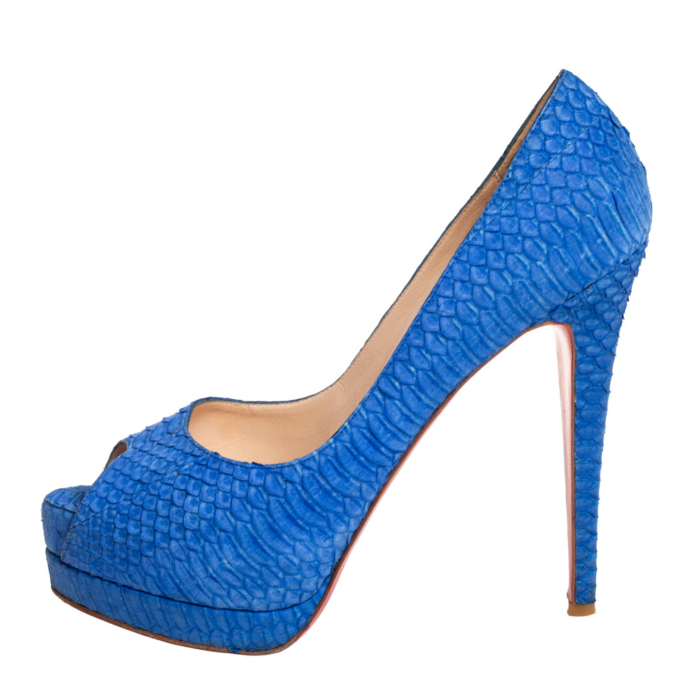 

Christian Louboutin Blue Python Leather Lady Peep Toe Pumps Size