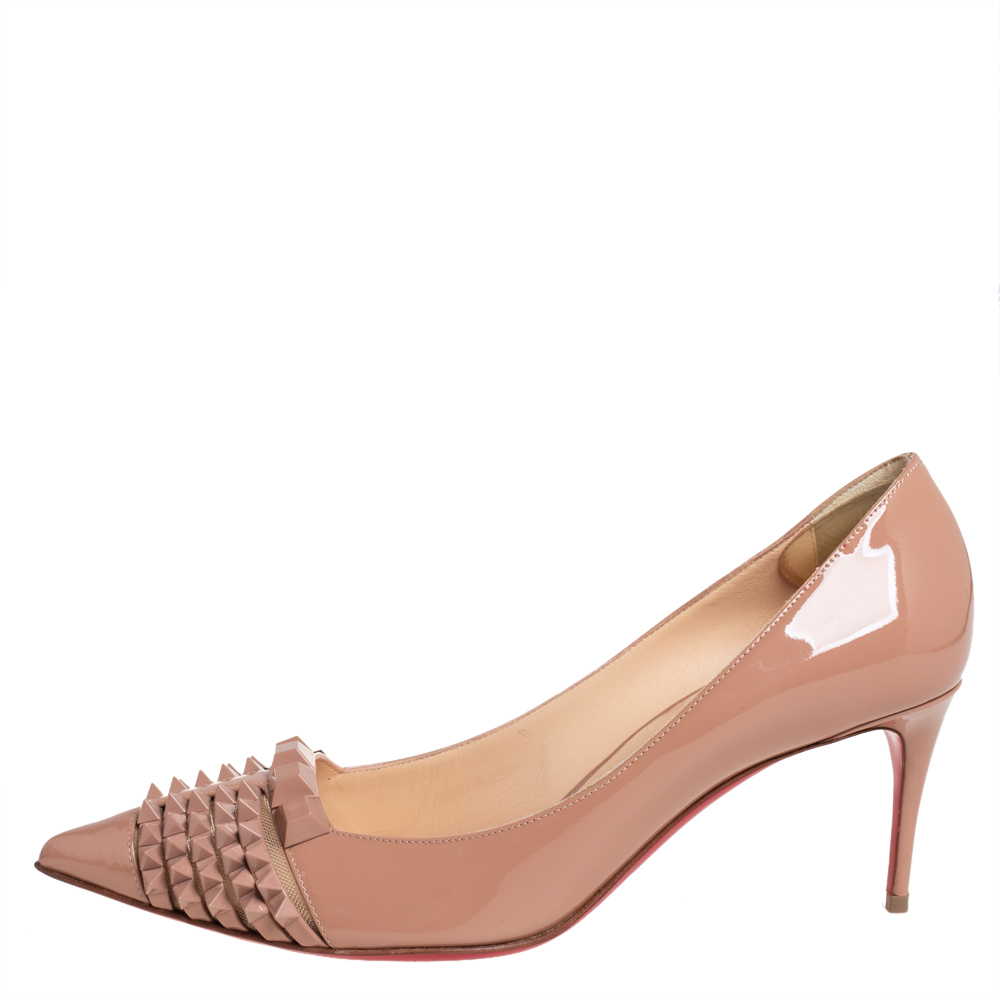 

Christian Louboutin Beige Patent Leather And Mesh Pyrami Pumps Size