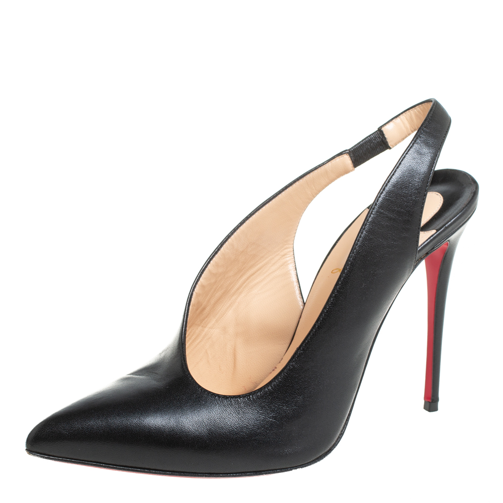 Pre-owned Christian Louboutin Black Leather Rivafish Pointed Toe Sandals 38.5