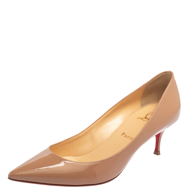 Pre-owned Christian Louboutin Beige Patent Leather Pigalle Follies Pointed Toe Pumps Size 39