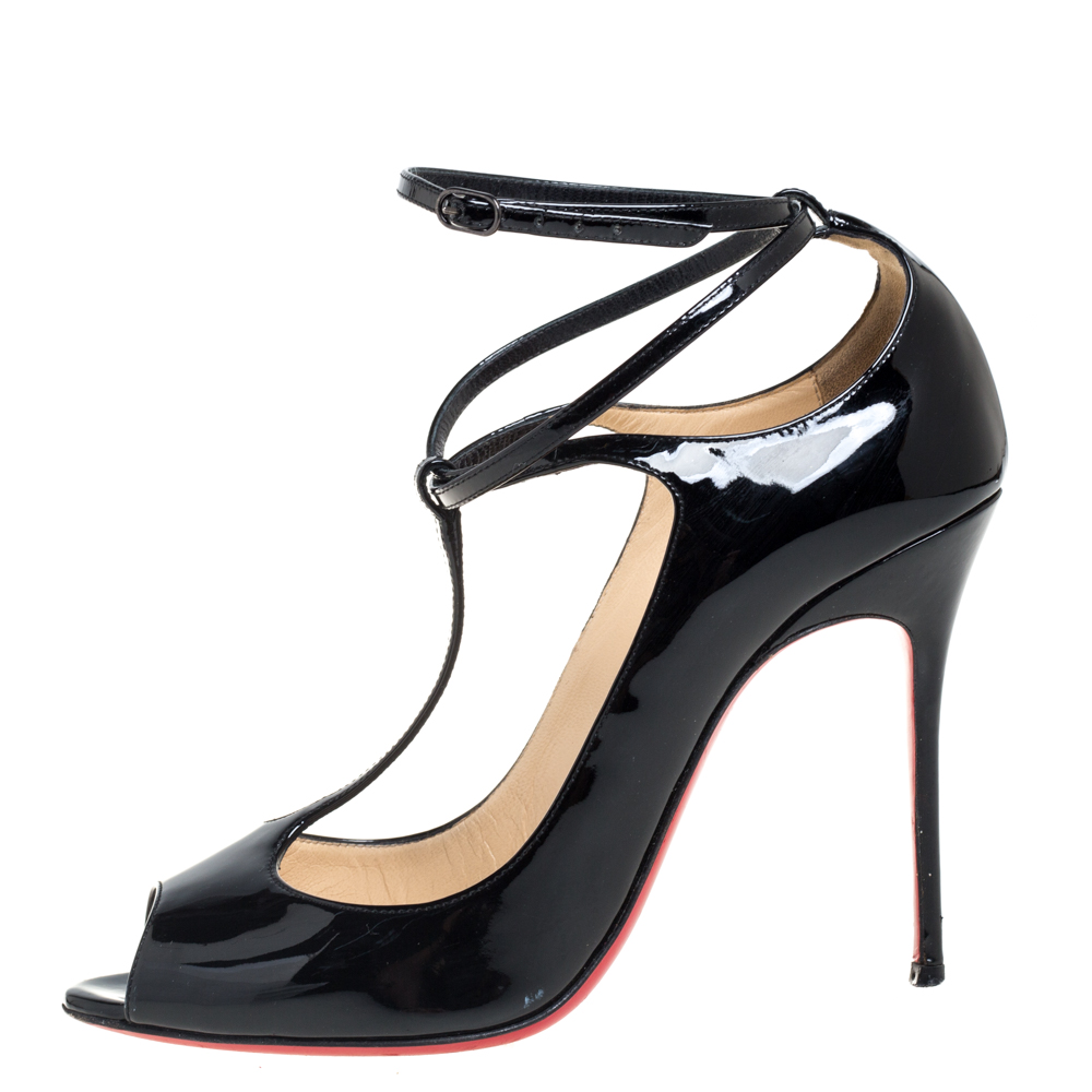 

Christian Louboutin Black Patent Leather Talitha Peep Toe Pumps Size