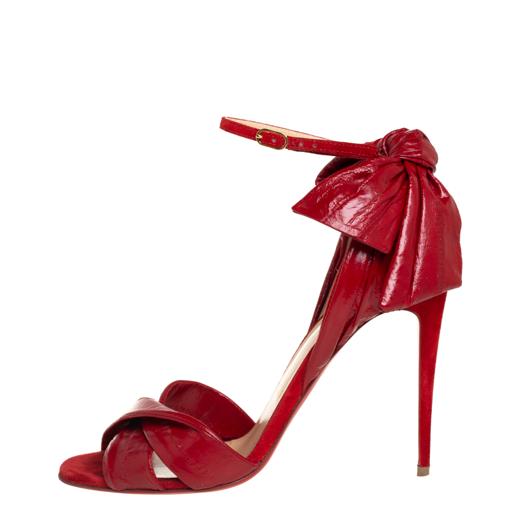 

Christian Louboutin Red Eel And Suede Crisscross Bow Sandals Size