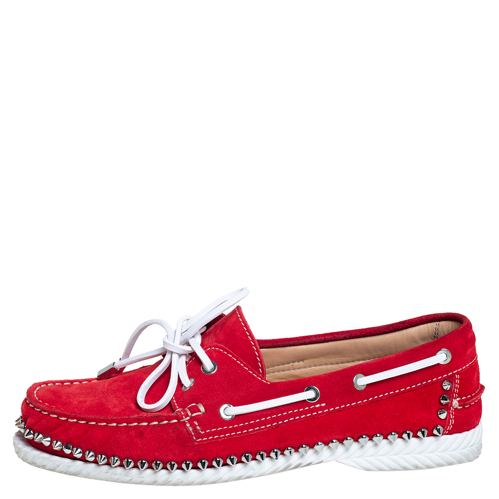

Christian Louboutin Red Suede Steckel Spike Boat Loafers Size